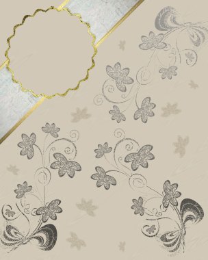 krem arka plan deseni çiçekler ve isim levhası ile.