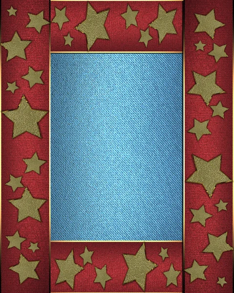 星で飾られた端に赤いリボンと青色の背景. — ストック写真