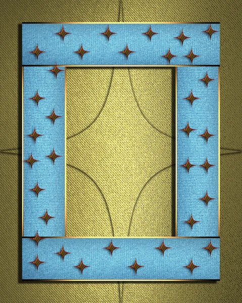 Fond doré avec un ruban bleu sur les bords décoré d'étoiles . — Photo