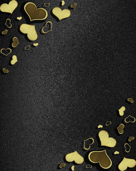 Le modèle pour l'inscription. Fond noir avec des coeurs dorés sur les bords . — Photo