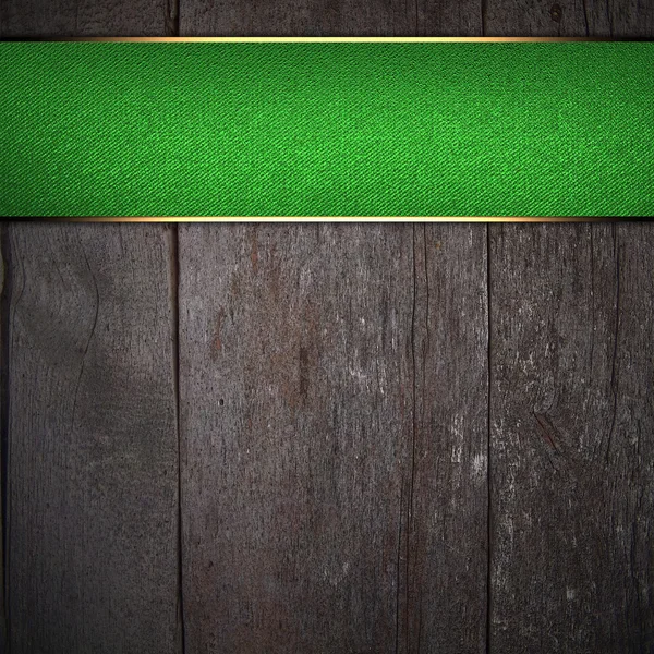 Wood background with green nameplate. Template for writing — Stock Photo, Image