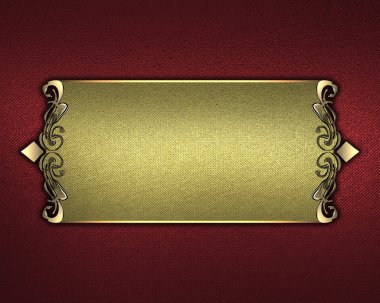kırmızı bir arka plan ve altın süslü kenarları altın isim levhası