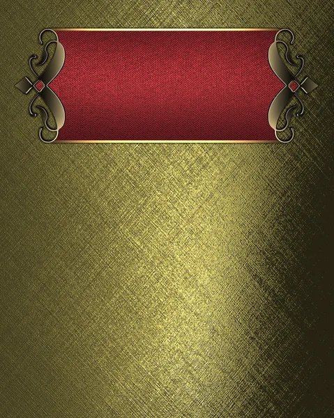Fundo dourado com placa de identificação vermelha com bordas ornamentadas a ouro — Fotografia de Stock