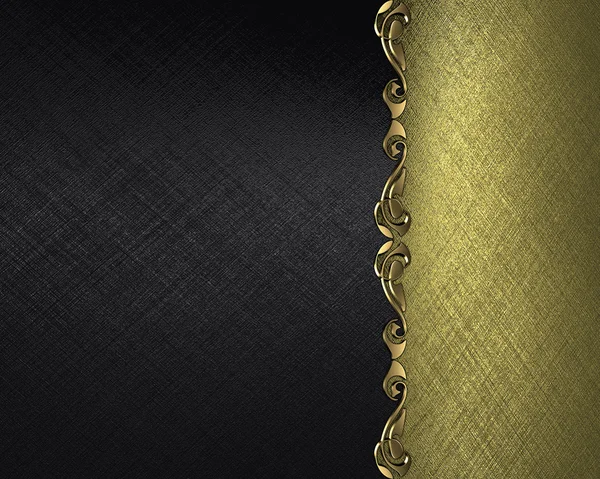 Black background with a gold plate with a pattern on the edges — Stock Photo, Image