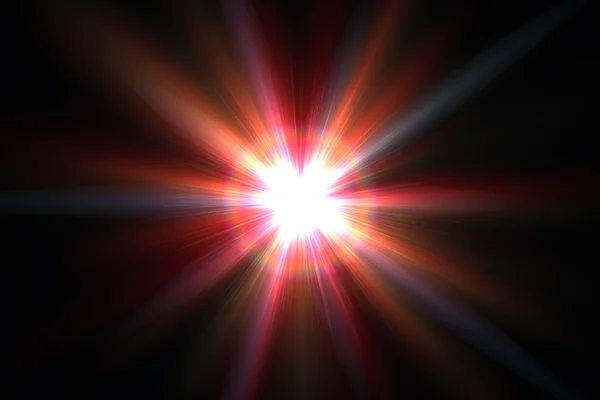 Star, sun with lens flare. Rays red of light on a black background — Stock Photo, Image