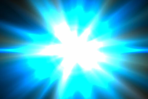Estrella, sol con destello de lente. Rayos azules de luz sobre fondo azul —  Fotos de Stock
