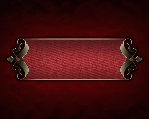 Textura vermelha de uma placa de nome vermelho com padrões de ouro nas bordas — Fotografia de Stock