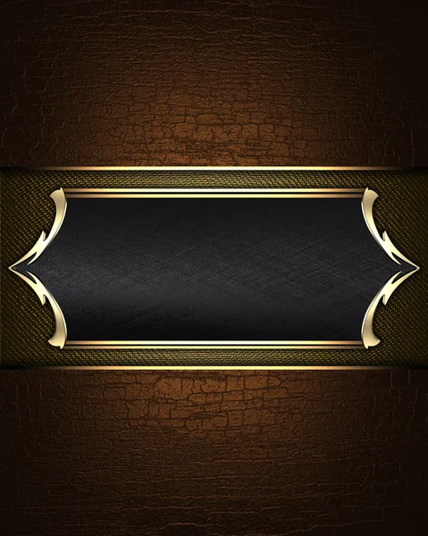 Brown texture of a black name plate with gold patterns on the edges. — Stock Photo, Image