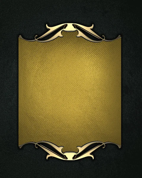 Textura preta, com uma placa de nome dourado com padrões de ouro nas bordas — Fotografia de Stock