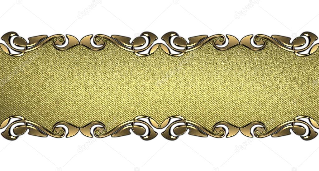 Golden nameplate with patterns on the edges of isolation on a white background