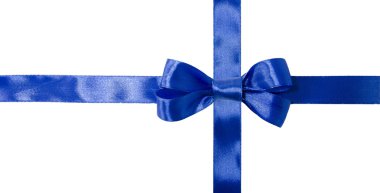 Blue ribbon with bow on a white background clipart