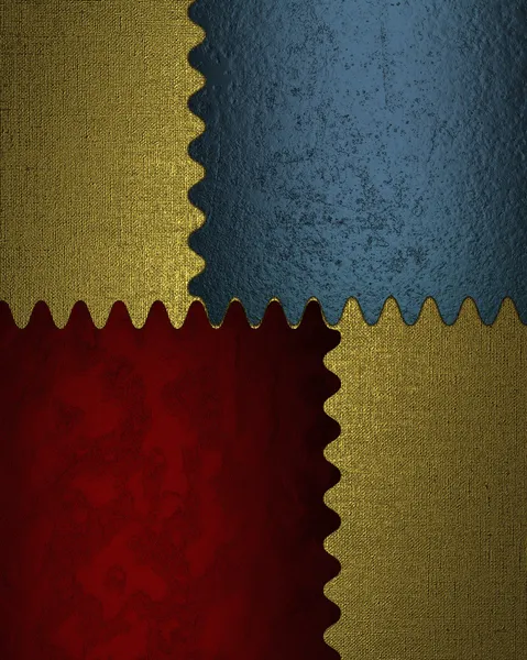 Gouden textuur met rode en blauwe inzetstukken. — Stockfoto