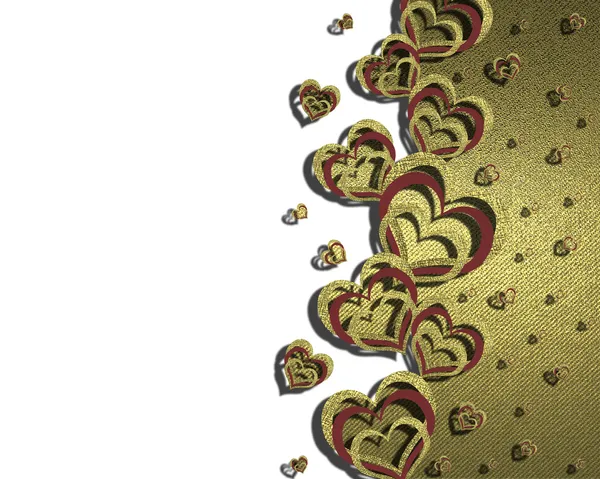 Vit bakgrund dekorerad med gyllene hjärtan — Stockfoto
