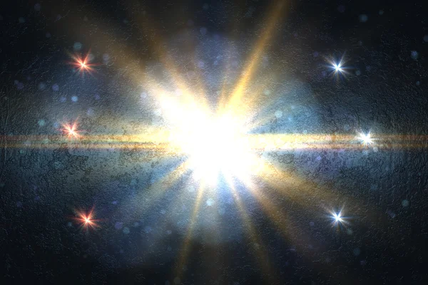 Star, sun with lens flare. Rays blue of light on a blue background — Stock Photo, Image