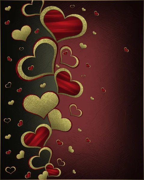 Gyllene hjärtan på en svart bakgrund, med en röd namnskylt. — Stockfoto