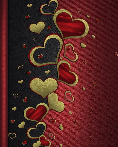 Golden hearts on a black-red background — Stock Photo, Image