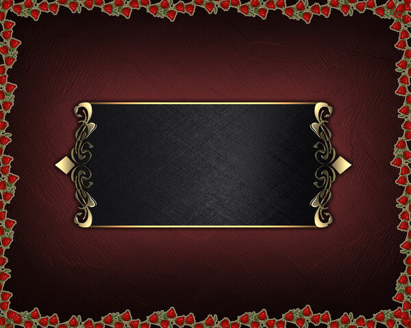 Red texture with roses around the edges and black nameplate