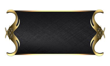 Beyaz arka plan üzerinde izole altın süslü kenarları siyah tabela