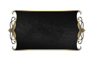 Beyaz arka plan üzerinde izole altın süslü kenarları siyah tabela
