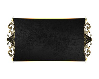 Beyaz arka plan üzerinde izole altın süslü kenarları siyah tabela