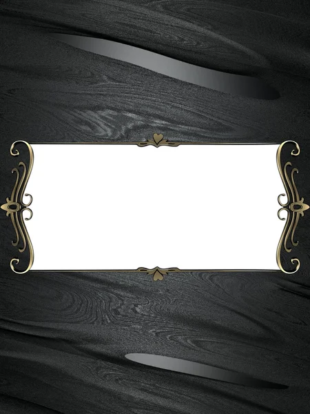 Black rich texture with White frame and gold trim — Stock Photo, Image