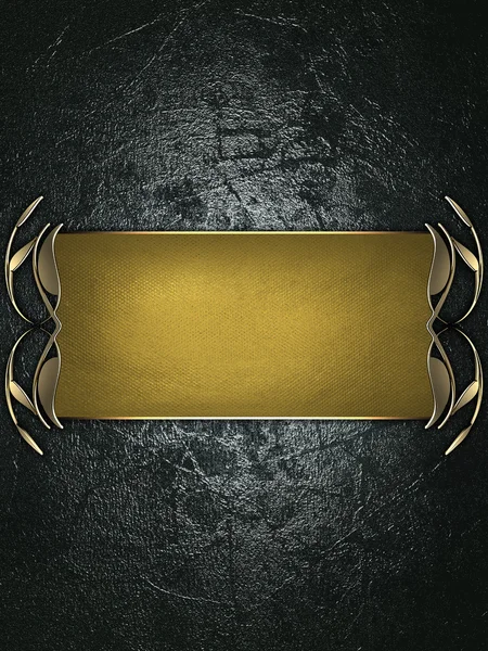 Dark Grunge Background with gold plate and a beautiful gold trim — Stock Photo, Image