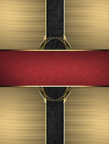 Golden plate with gold trim with ribbons of black and red — Stock Photo, Image