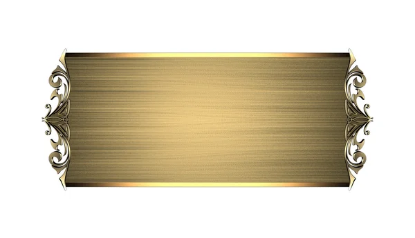 Placa de identificação de ouro com bordas ornamentadas de ouro — Fotografia de Stock