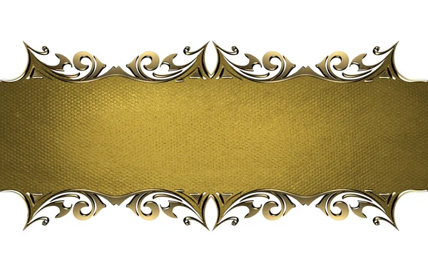 Targhetta in oro con bordi ornati in oro, isolata su sfondo bianco — Foto Stock