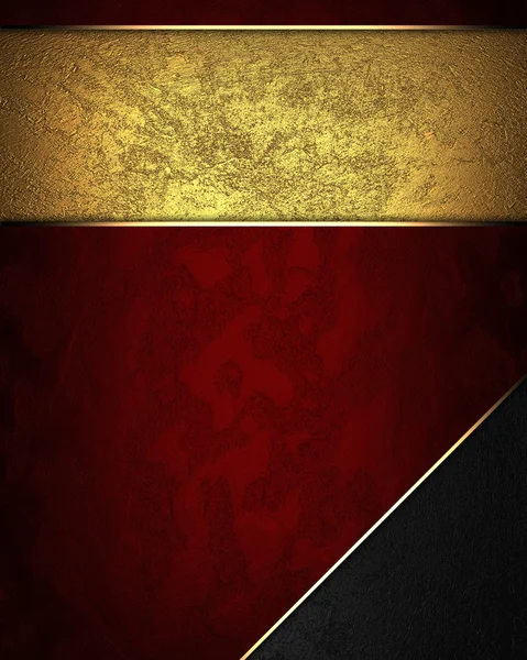 Texture rossa con targhetta in oro e con angolo nero — Foto Stock