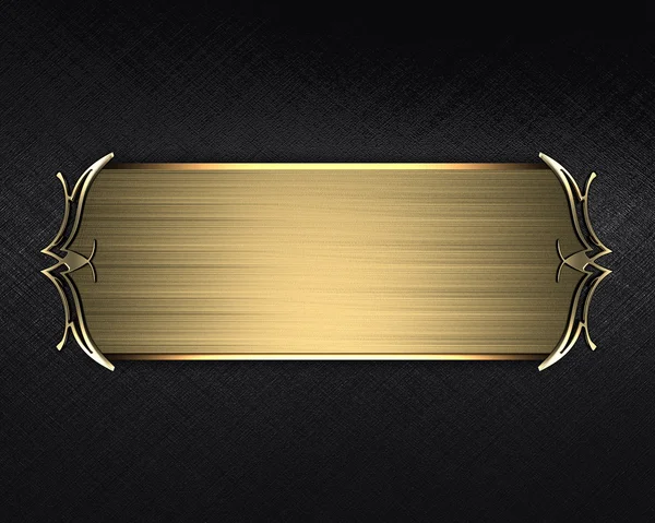 Black texture with gold nameplate and gold trim — Stock Photo, Image