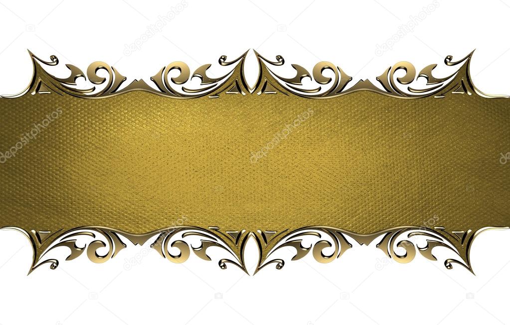 Gold nameplate with gold ornate edges, isolated on white background