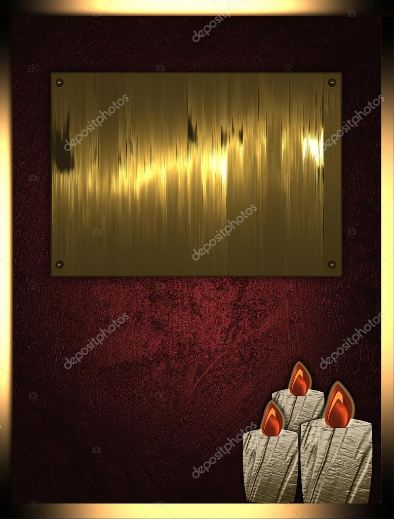 Red texture with gold nameplate and candles in the corner Stock Photo