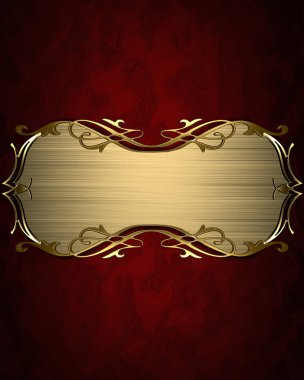 Kırmızı dokulu altın isim levhası ile altın süslü kenarları ve