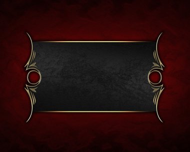 Kırmızı dokulu altın isim levhası ile altın süslü kenarları ve