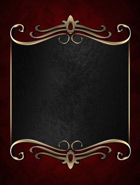 kırmızı zemin üzerine altın süslü kenarları siyah isim levhası