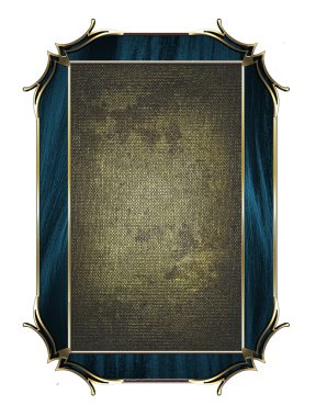 Altın ve mavi süslü kenarlı, beyaz zemin üzerine izole kahverengi tabela