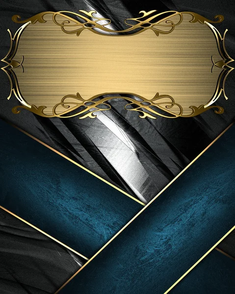 Altın süslü kenarları mavi şerit ve altın adı plakalı metal doku