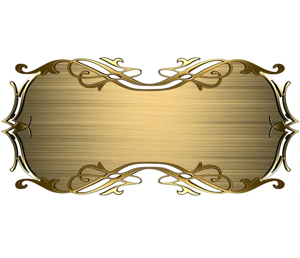 Золотая табличка с золотыми декоративными краями на белом фоне — стоковое фото