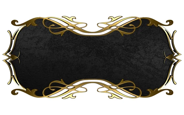 Black nameplate with gold ornate edges, isolated on white background — Stock Photo, Image