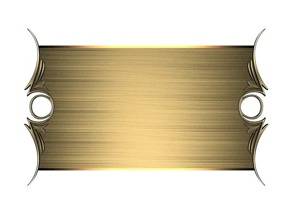 Guld namnskylt med guld utsmyckade kanter, isolerad på vit bakgrund — Stockfoto