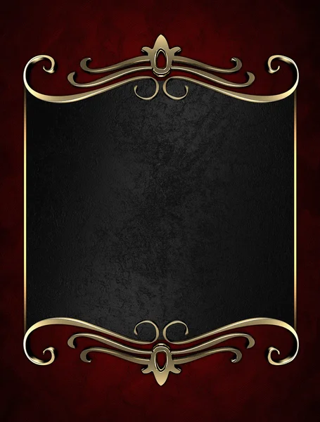 kırmızı zemin üzerine altın süslü kenarları siyah isim levhası