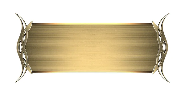 Placa de identificação em ouro com bordas ornamentadas em ouro, isolada sobre fundo branco — Fotografia de Stock