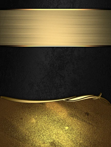 Schwarze Textur mit goldenem Namensschild und goldenem Zierstreifen mit Namensschild — Stockfoto