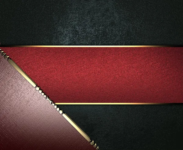 Modello di design - texture nera, con bordi marroni e finiture in oro e targhetta con nome rosso — Foto Stock