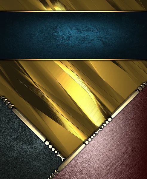 Gold rich texture with black and brown corners, and blue nameplate — Stock Photo, Image