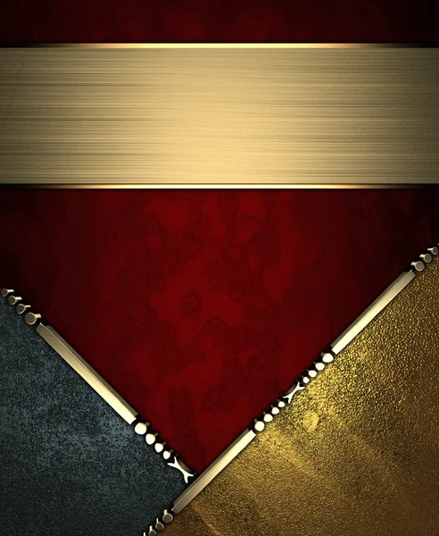 Red rich texture with black and gold corners and gold nameplate — Stock Photo, Image