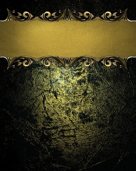 Battered dark texture with gold plate with decorative edges — Stock Photo, Image