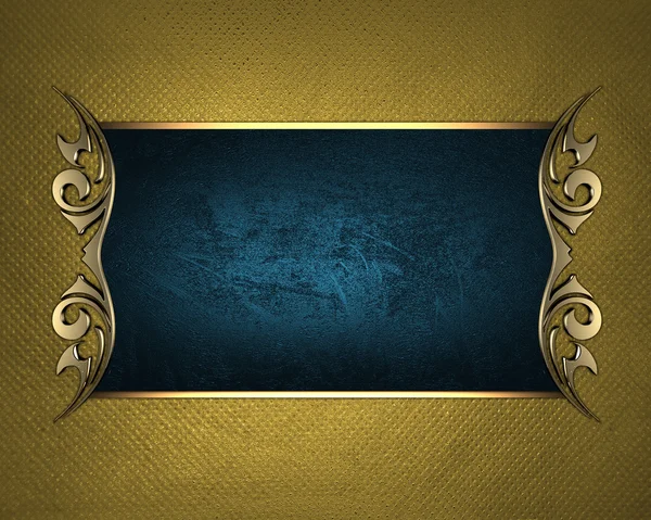 Plaque de nom bleue avec des bords ornés d'or, sur fond d'or — Photo