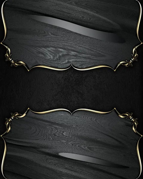 Dark texture with a black plate with gold pattern — Stock Photo, Image